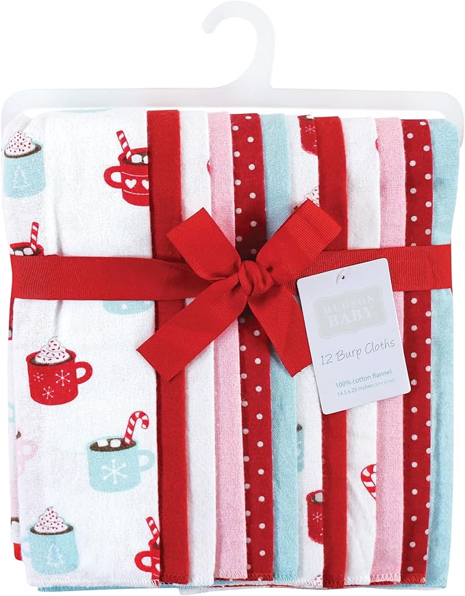Hudson Baby Unisex Baby Cotton Flannel Burp Cloths Bundle, Hot Cocoa, One Size