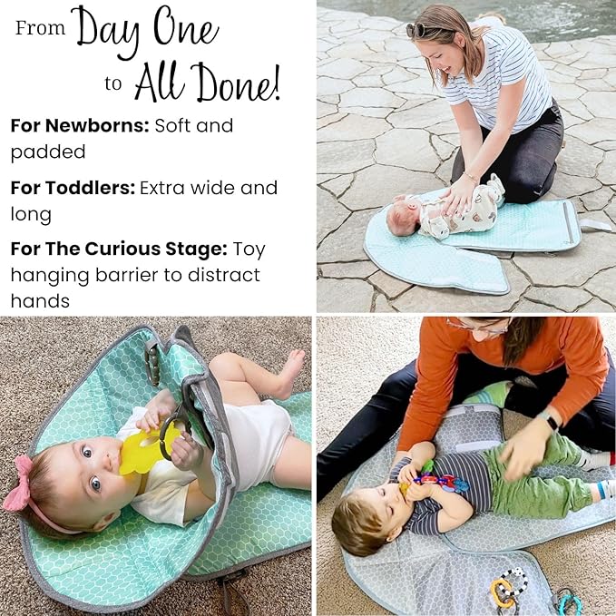 SnoofyBee - Portable Playtime Changing Pad: 3-in-1 Diaper Clutch, Changing Station, and Clean Hands Toy Barrier. Water-Resistant and Stylish, with Dual Storage Pockets. Grey-2024-Improved-Version