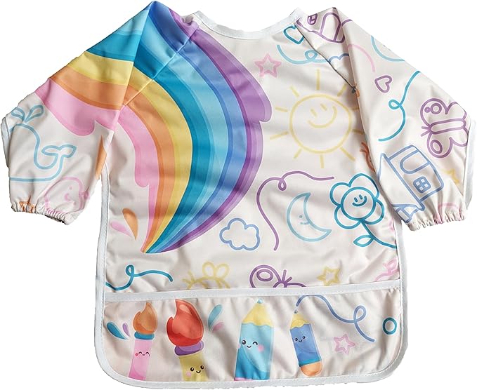 Madrona Brands Toddler Art Smock 1-3 Years | Long Sleeve Kids Waterproof Cover with Pockets | Crafts, Paint Apron, Baby Bib