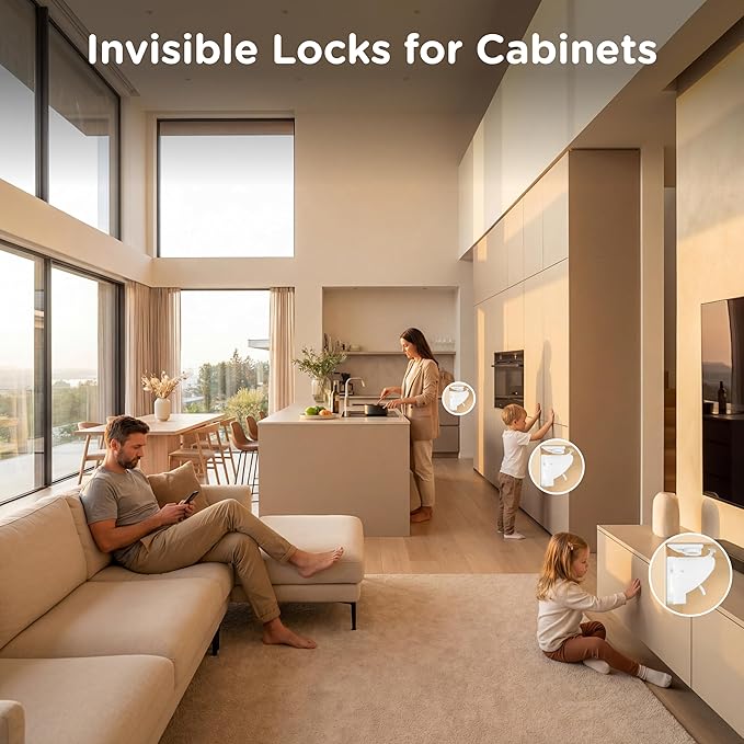 10 Pack Cabinet Locks Baby Proofing - SKYLA HOMES Children Proof Magnetic Cabinet Locks for Cupboard, Drawers, Adhesive Baby Proof Latches (10 Locks and 2 Keys)