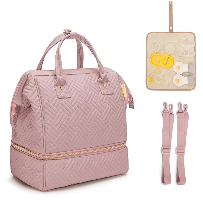 Fasrom Small Breast Pump Bag Backpack with Cooler Compatible with Momcozy and Medela Pumps, Pumping Tote with Waterproof Mat, Pink