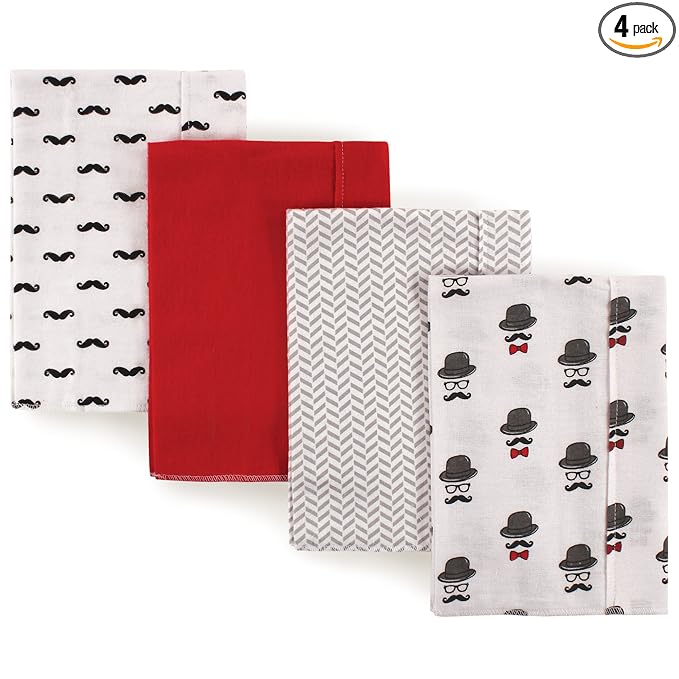 Hudson Baby Unisex Baby Cotton Flannel Burp Cloths, Mustache Hat, One Size
