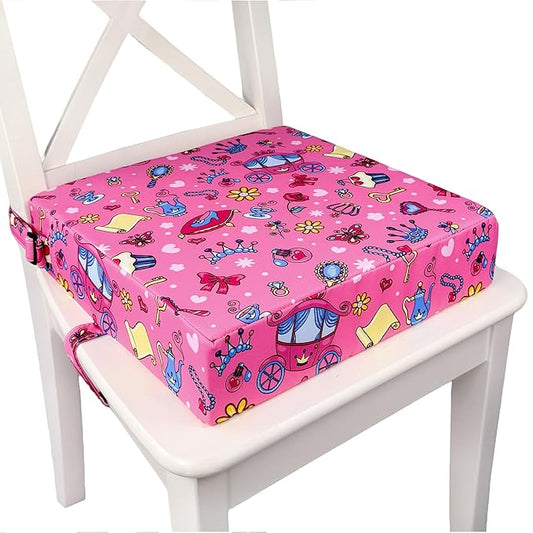 Toddler Booster Seat for Dining Table & Kitchen Chairs - Premium Foam with Non-Slip Bottom & Double Adjustable Straps, Safety Certified, Portable Travel &Easy to Clean (Pink-Princess)