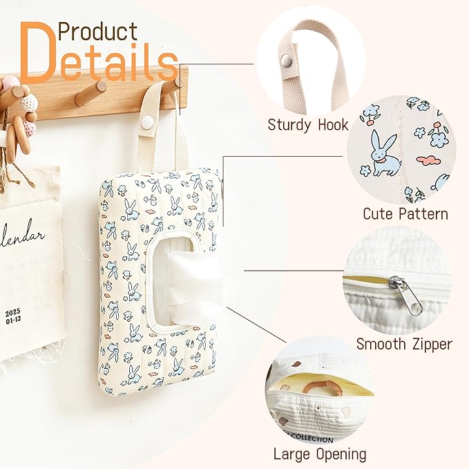 Quilted Baby Wipe Holder Floral Diaper Pouch Portable Quilted Wipes Bag for Car, Stroller