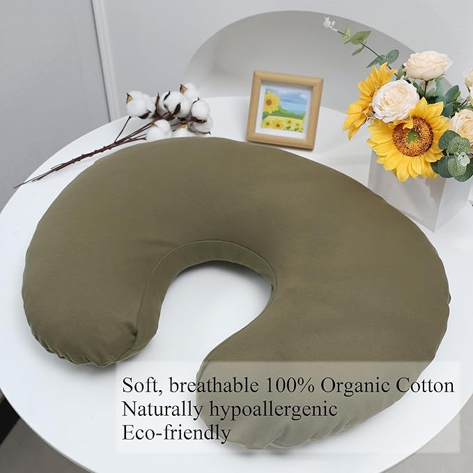 Onacosht 100% Organic Cotton Nursing Pillow Cover Soft Breathable Jersey Feeding Pillow Slipcover Fits Standard Infant Nursing Pillow for Baby Boy and Girl, Olive