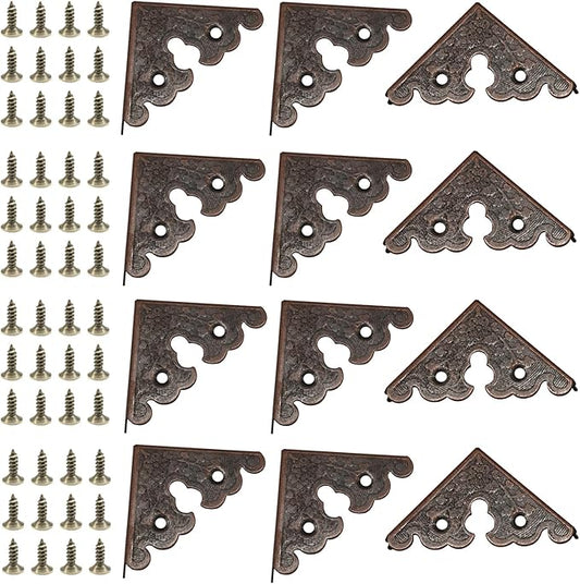 Bivethoi 12 Pack 1.34" x 1.34" Decorative Corner Protectors, Retro Style Edge Safety Guards Red Copper Covers, Vintage Metal Edge Cover for Furniture/Table/Jewelry Box