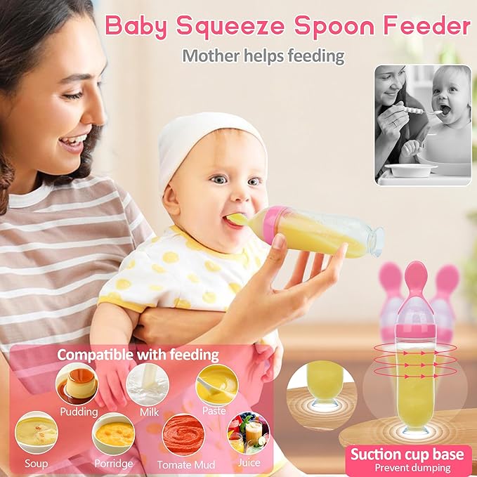 Baby Fruit Feeder Pacifier - 6 Pack | 2 Infant Food Feeder Pacifier & 2 Baby Food Dispensing Spoon | Fresh Fruit Teethers for Babies | Silicone Feeder Babies,Infant Teething Feeders -Pink