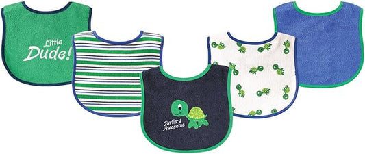 Luvable Friends Baby Cotton Terry Drooler Bibs with PEVA Back, Transportation, One Size