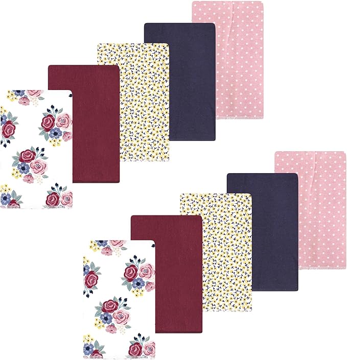 Luvable Friends Hudson Baby Flannel Burp Cloths 10pk, Rose Navy Bloom