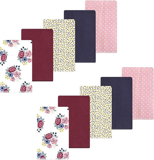 Luvable Friends Hudson Baby Flannel Burp Cloths 10pk, Rose Navy Bloom