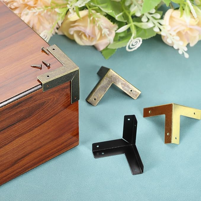 uxcell 8 Pcs Decorative Box Corner Cover, 32mm Metal Edge Guard, Furniture Corner Edges Protector, Yellow