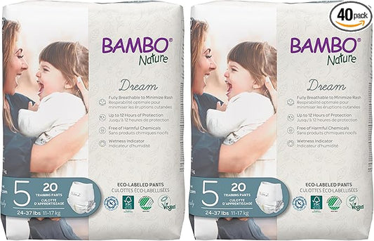 Bambo Nature Premium Eco-Friendly Training Pants, Size 5 (27-40 Lbs), 20 Count (Pack of 2)