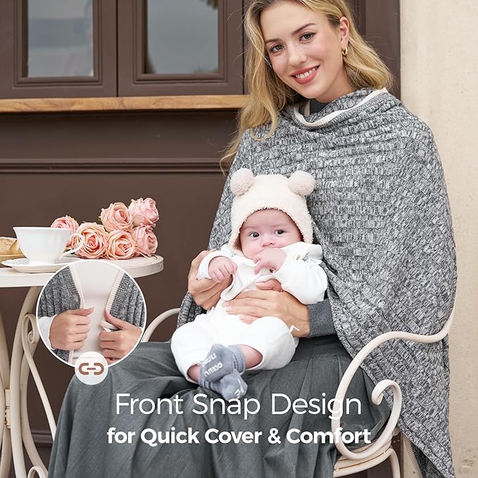 Momcozy Knit Nursing Cover – Soft & Cozy Full Coverage Nursing Shawl for Breastfeeding and Pumping, Versatile Fall/Winter