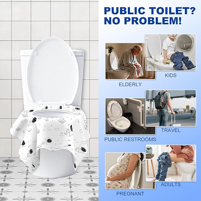 20 Pcs Toilet Seat Covers Disposable for Kids&Toddlers&Adult, Extra Large Individually Wrapped Portable Package for Travel Toddlers Potty Training in Public Restrooms (Space Theme)