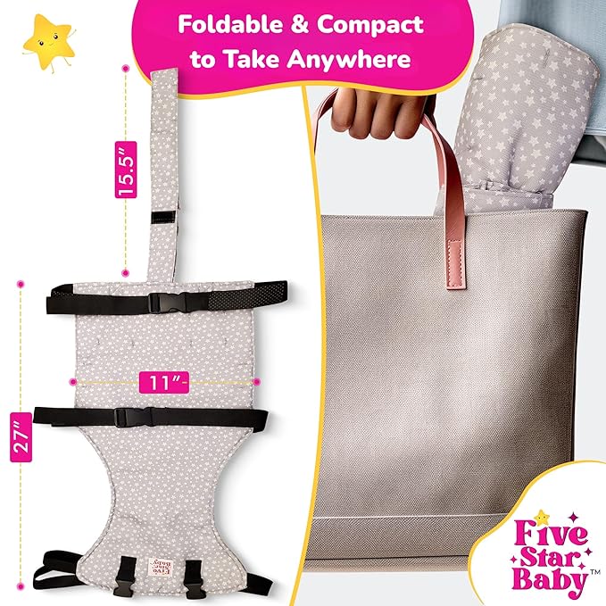 Portable Chair Strap - Travel Dining Seat Cover for Babies & Toddlers | Portable Baby Chair for Travel | Compact, Foldable Baby Seat Cover – Grey