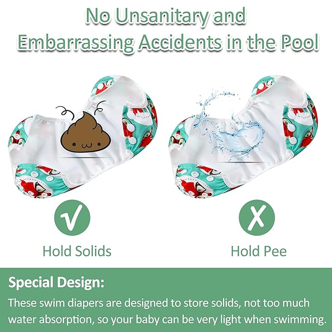 wegreeco Baby & Toddler Snap One Size Adjustable Reusable Baby Swim Diaper (Mermaid,Fox, Feather, Small, 3 Pack)