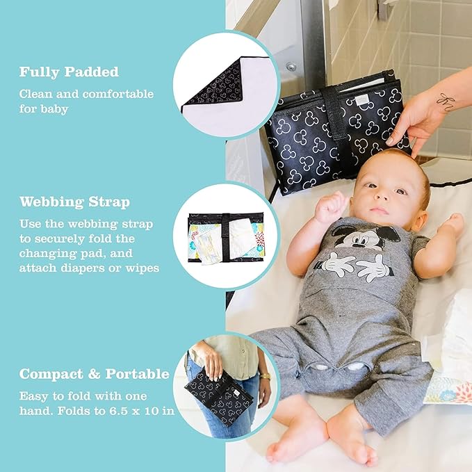 Disney Baby by J.L. Childress Full Body Portable Changing Pad for Babies - Diaper Changing Mat for Travel, Baby Accessory Essentials, Wipeable & Water-Resistant, Foldable & Compact- Mickey Mouse Black