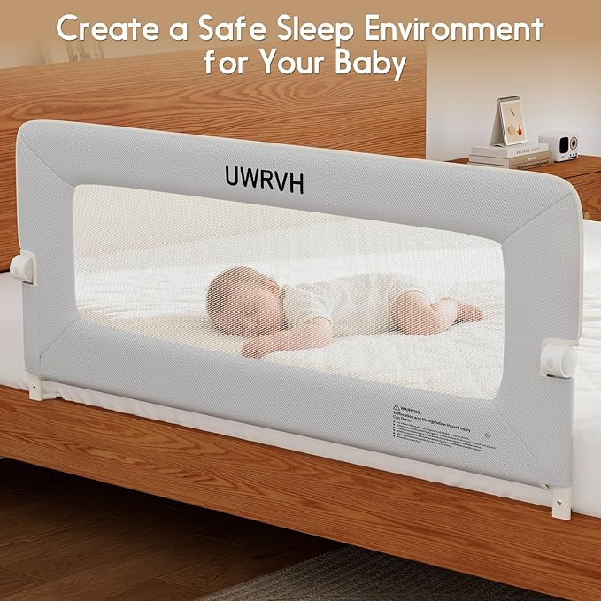 Folding Bed Rail Guard for Toddlers,Safety Toddler Bed Rails,Baby Bed Rails- U-Shape No Drilling Design, Universal Fit for Twin/Full/Queen/King/Bunk Beds (Grey, 33" L x 28" H)