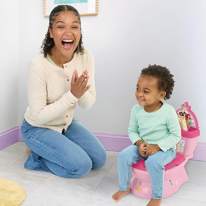 Bright Starts Disney Junior Princess My Size Potty Training Toilet, Toddler Potty Chair with Flushing & Cheering Sounds, Removable Seat with Splash Guard & Handles, Ages 18+ Months, Up to 50 lbs