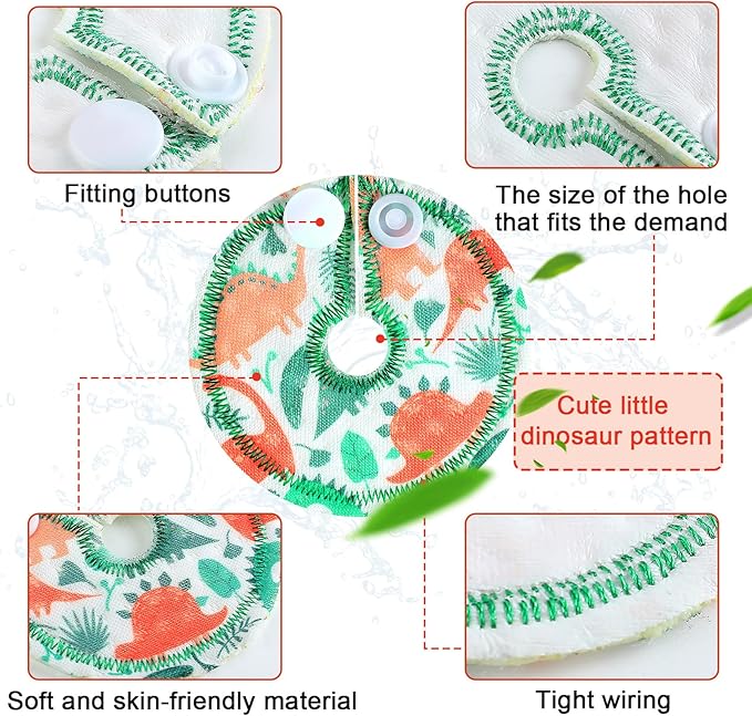 Breling 24 Pack Cotton Pads for Feeding Support, Feeding Pads Supplies G Shape Button Covers for Care(Dinosaur)