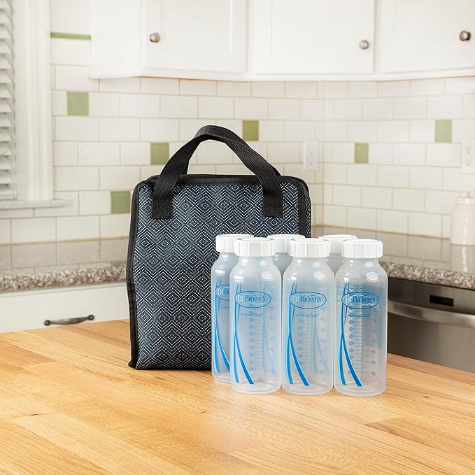 Dr. Brown's Fold & Freeze Bottle Tote, Breastfeeding Essential Cooler Bag & Baby Formula Mixing Pitcher with Adjustable Stopper, Locking Lid, & No Drip Spout, 32oz, BPA Free, Blue