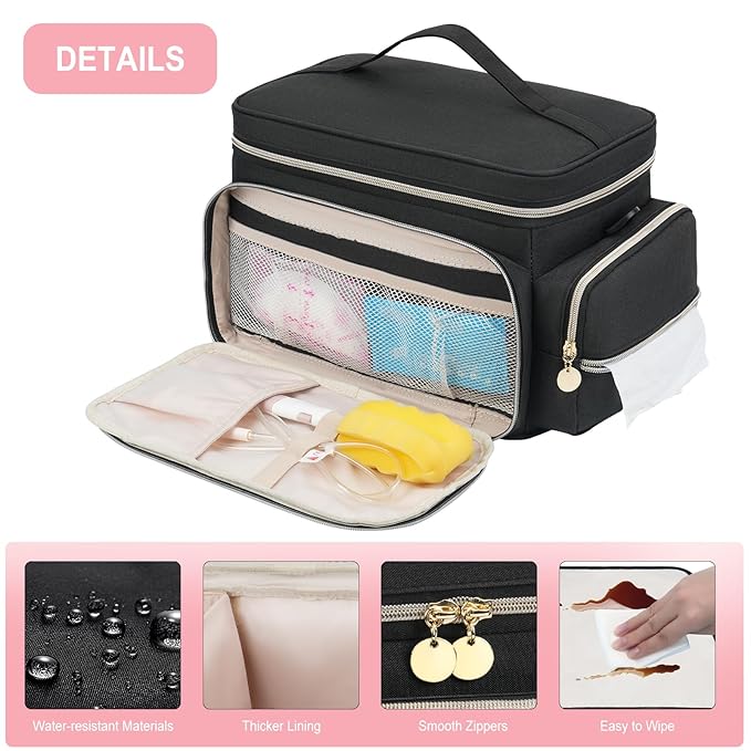 Breast Pump Bag Compatible with Spectra S1 and S2, Breast Pumping Travel Storage Bag with Waterproof Mat for Pumping Essentials and Accessories, Black