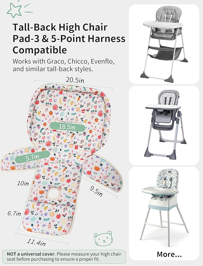 Baby High Chair Cover, Machine Washable High Chair Cushion Pad, Waterproof & Soft, Fits 3-5 Point Harness Chairs, High Chair Replacement Cover for Home & Restaurant Use Oatmeal