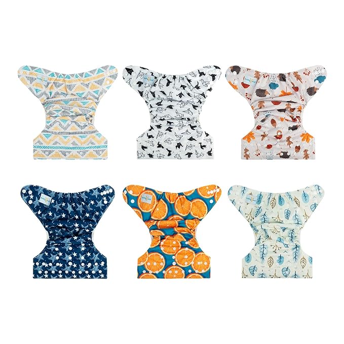 babygoal Cloth Diaper Covers 6 Pack with Wet Bag for Fitted Diapers and Prefolds with Double Gussets, Adjustable and Reusable for Baby Boys