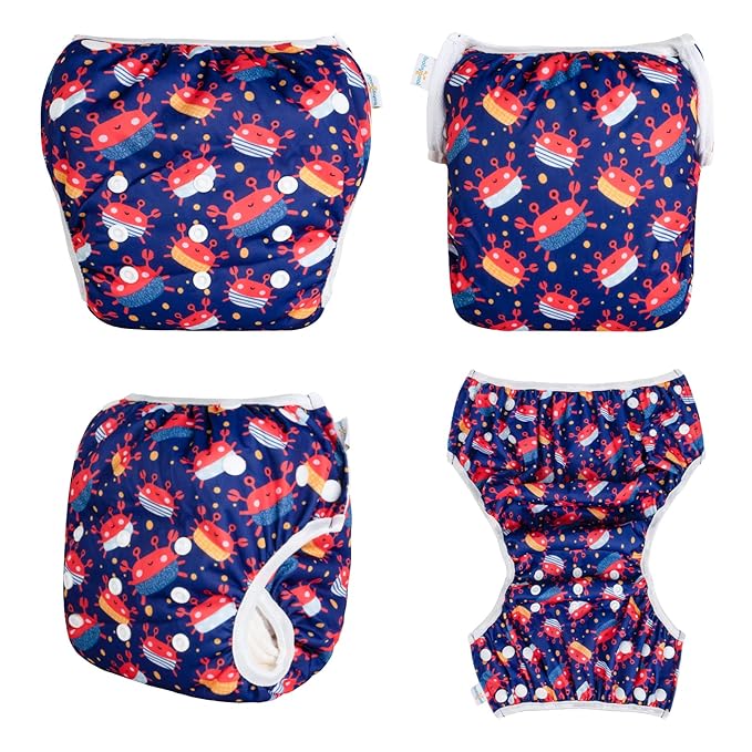 Babygoal Baby Boy Swim Diapers 3 Pack for 8M-3T Babies and Toddlers, Reusable Adjustable Washable for Swimming Lessons-Crab,Fish,Starfish