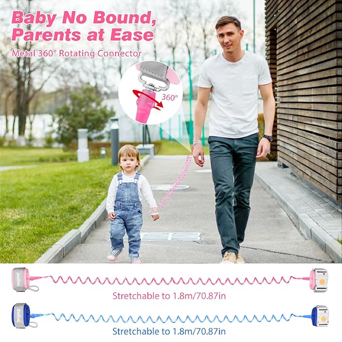 Toddler Leash 2Pack, Toddler Kids Harness Anti Lost Wrist Link with Magnetic Lock, Reflective Safety Walking Harness Wristband Leashes for 2,3,4 Years Old Boys Girls, Blue+Pink