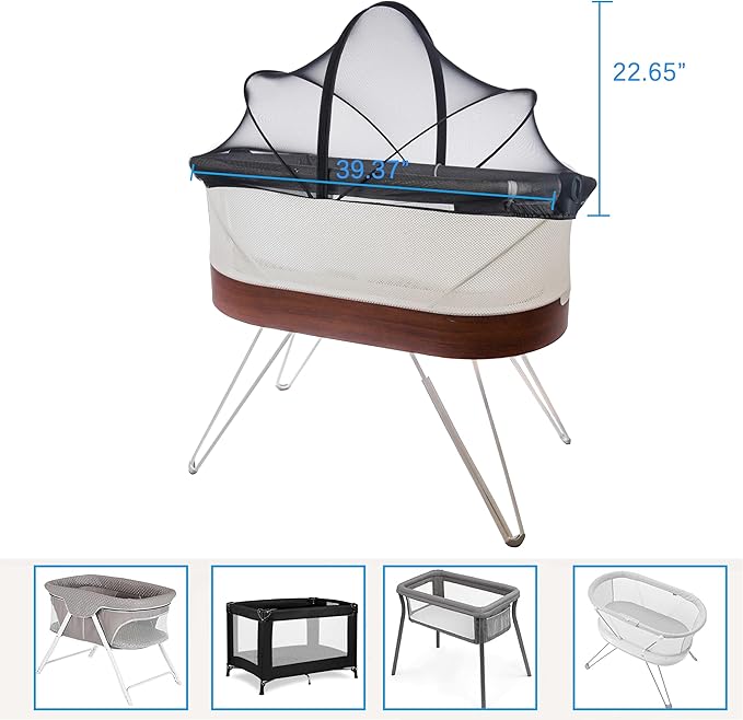 Akiky Bassinet Cover Mosquito Net with Two-Way Zippers Foldable Bassinet Bedside Sleeper Tent to Keep Cats/Bugs Out(Black)