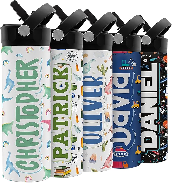 Personalized Water Bottle for Kids - 20 oz - 14 Design Options, Custom Water Bottle for Children - End of School Year Gifts, Back to School Gifts - BPA FREE, Double-Wall Insulation - Dino 2