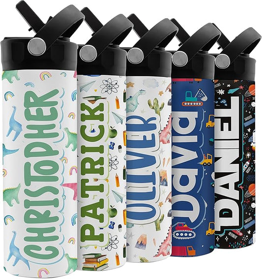Personalized Water Bottle for Kids - 20 oz - 14 Design Options, Custom Water Bottle for Children - End of School Year Gifts, Back to School Gifts - BPA FREE, Double-Wall Insulation - Dino 2