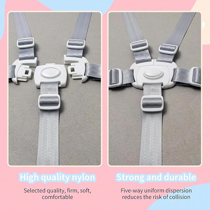 Universal 5-Point Harness Replacement Straps - Adjustable, Washable Safety Belt Compatible with High Chairs & Strollers, Secure Baby & Toddler Seating