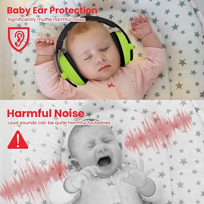 Baby Headphones for Noise Protection - Infant Ear Muffs Noise Protection - Toddler Noise Cancelling Headphones - Baby Ear Protection for 0 to 36 Months, Adjustable - Green