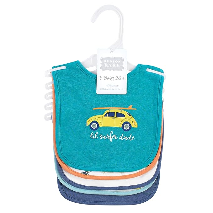 Hudson Baby Unisex Baby Cotton Bibs, Surfer Dude, One Size