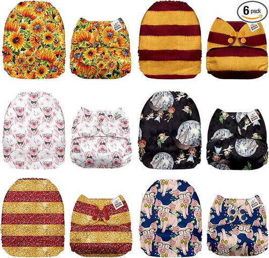 Mama Koala 1.0 Cloth Diapers for Babies, 6 Pack Pocket Shell Only (NO Inserts) - One Size Washable and Reusable Pocket Diapers for Newborns and Toddlers - 160083