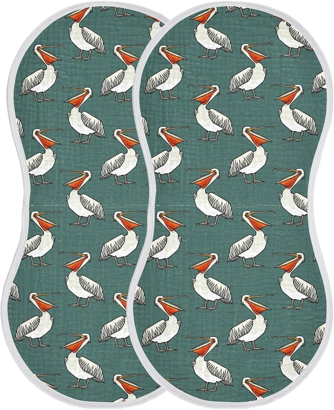 Muslin Burp Cloths for Baby Boys and Girls - 2-Pack Ultra Absorbent Funny Pelican Muslin Washcloths, Newborn Towel, Milk Spit Up Rags, Burp Cloth Bib for Unisex, 22 x 11 Inch