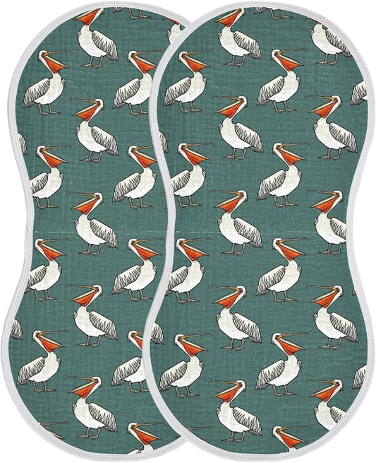 Muslin Burp Cloths for Baby Boys and Girls - 2-Pack Ultra Absorbent Funny Pelican Muslin Washcloths, Newborn Towel, Milk Spit Up Rags, Burp Cloth Bib for Unisex, 22 x 11 Inch