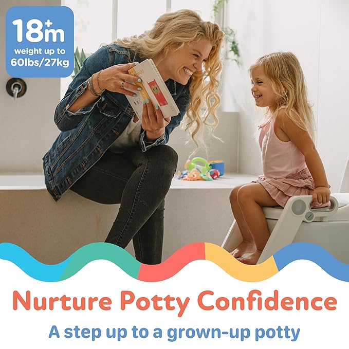 Nuby Step Ladder Toddler Potty Seat for Toilet - All-in-One Kids Potty Training Toilet Seat with Ladder for Toddlers 18+ Months - Grey
