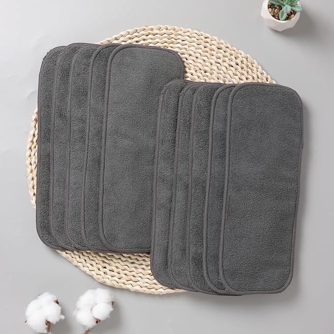 10pcs Reusable Soft 3 Layers Inserts for Baby Cloth Diaper,High Absorbing Washable Liners (10pcs-Grey Inserts)