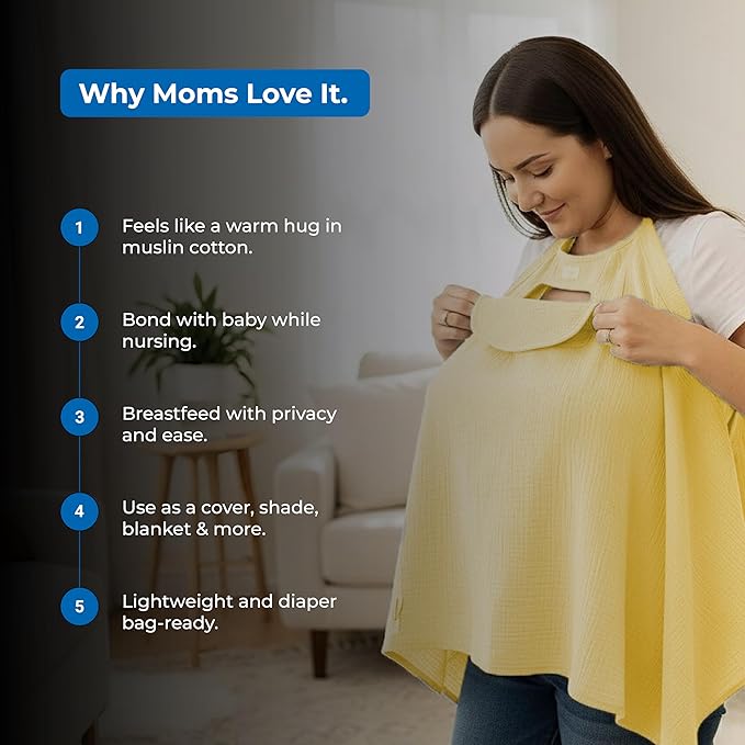 Muslin Nursing Cover for Baby Breastfeeding –Peekaboo Window -100% Breathable Cotton Privacy Nursing Shawl