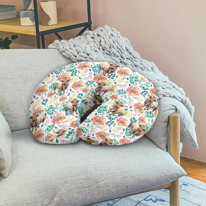 ZOUTAIRONG Floral Cattle Nursing Pillowcase Nursing Pillow Cover for Baby Girl Boy Breast Feeding Pillowcases Soft Washable Newborn U-Shaped Breastfeeding Pillow Covers Cushion Cover
