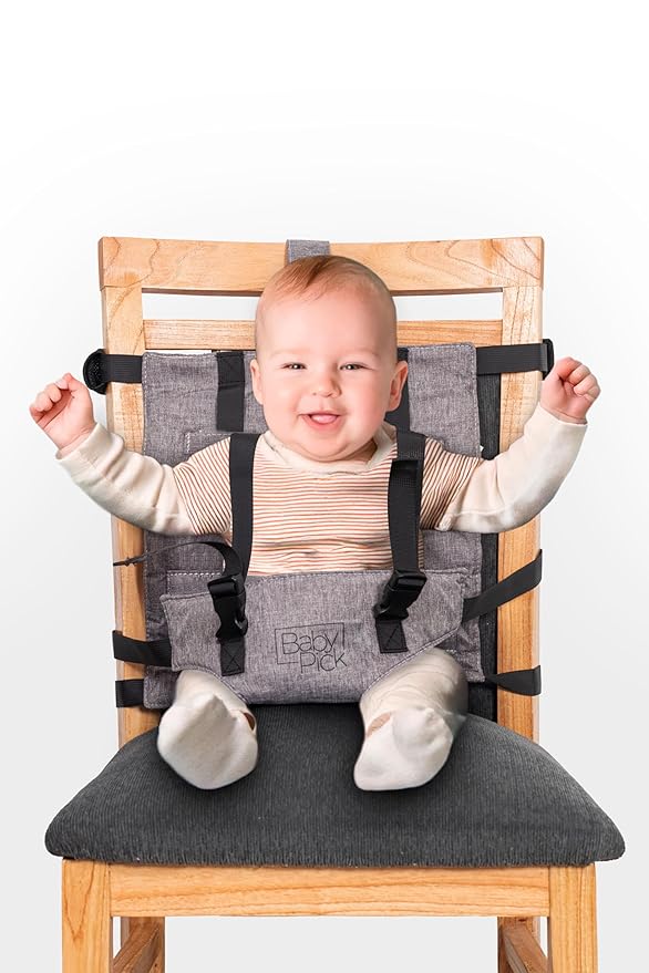 Portable High Chair for Travel by Baby Pick – Harness Seat, Foldable & Lightweight Gear, Adjustable Straps for Babies & Toddlers, Compact & Secure, Machine-Washable, Must-Have Baby Travel Essential