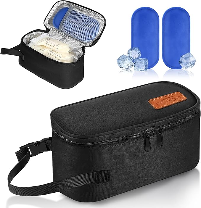 Breast Milk Cooler Travel Bag with Ice Packs - Small Portable Insulated Bag for Frozen Breastmilk - TSA Approved, Fits 5-7 Narrow Storage Bags (3-5oz), Fits Inside Diaper Bag