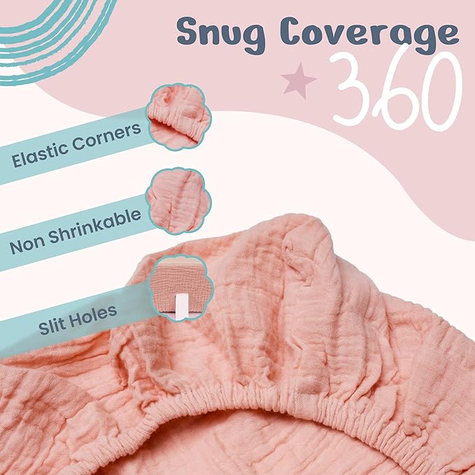 100% Muslin Changing Pad Cover Ultra Soft 120GSM Baby Changing Pad Covers for Girls and Boys - Easy wash Diaper Changing pad Cover with Low Shrinkage (2 Pack - Beige/Sand)