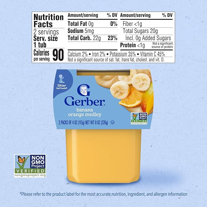 Gerber Stage 2 Baby Food, Banana Orange Medley Puree Tub, No Artificial Colors or Flavors, Baby Puree, 16-Pack