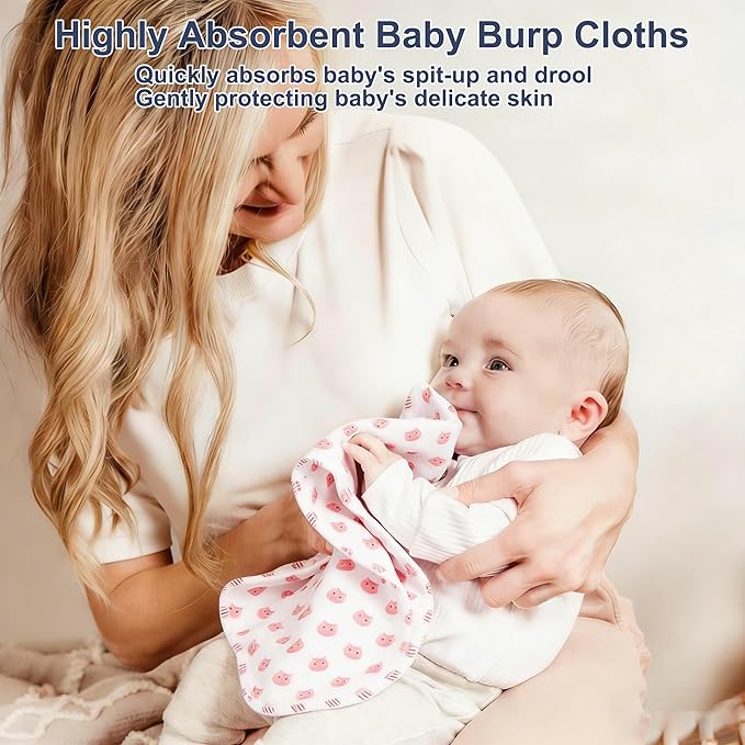 10-Pack Burp Cloths for Baby Boys and Girls - Organic Baby Burp Cloth,Baby Washcloths, Burp Rags, Large Neutral Burp Clothes for Newborn