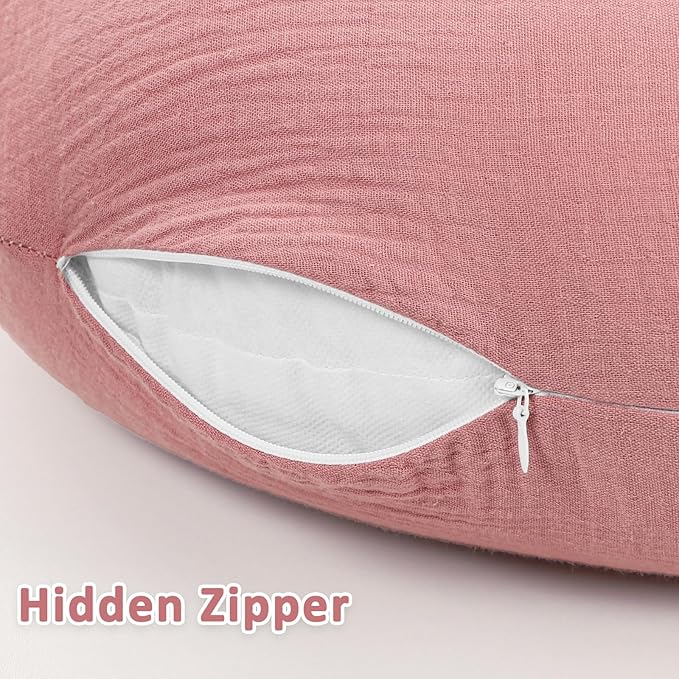 DILIMI Muslin Nursing Pillow Cover 2 Pack, Removable Nursing Cover for Breastfeeding Pillows, Ultra Soft Comfortable Slipcover for Baby Girl and Boy, Pink and Checkered