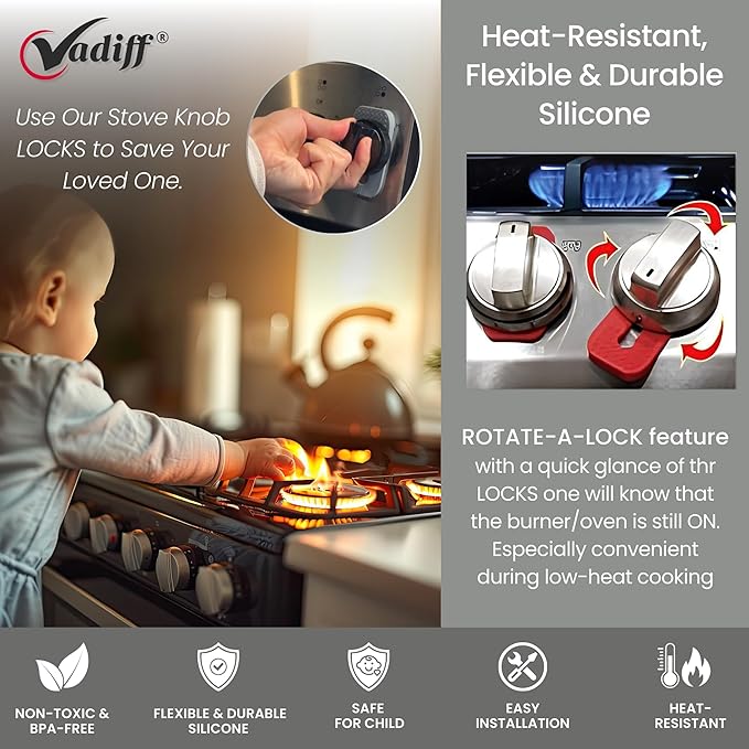 2025-26 Mom's Choice Winner- Gas Stove Knob Locks - Blue Silicone Stove Knob Safety Covers for Toddlers, Pets - Child Proof Universal Size Knobs - Baby Proofing Protectors for Electric Stoves- 5Pcs